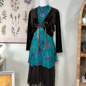 Free People Floral Mini Dress Top Fairy Whimsy Boho Forest Nymph Nymphette XS